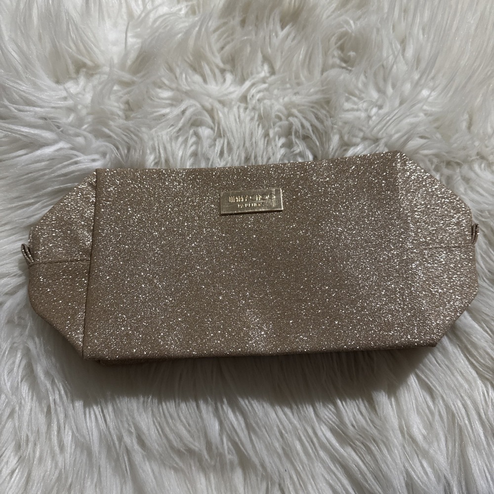 Jimmy Choo Large Gold Sparkly Cosmetics Make Up Bag Zip Up NWOT